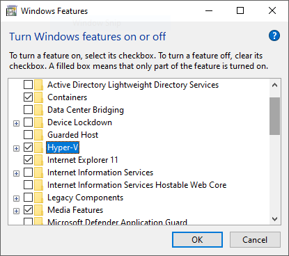 Turn Windows features on or off