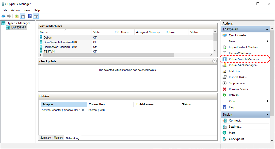 Hyper-V management console