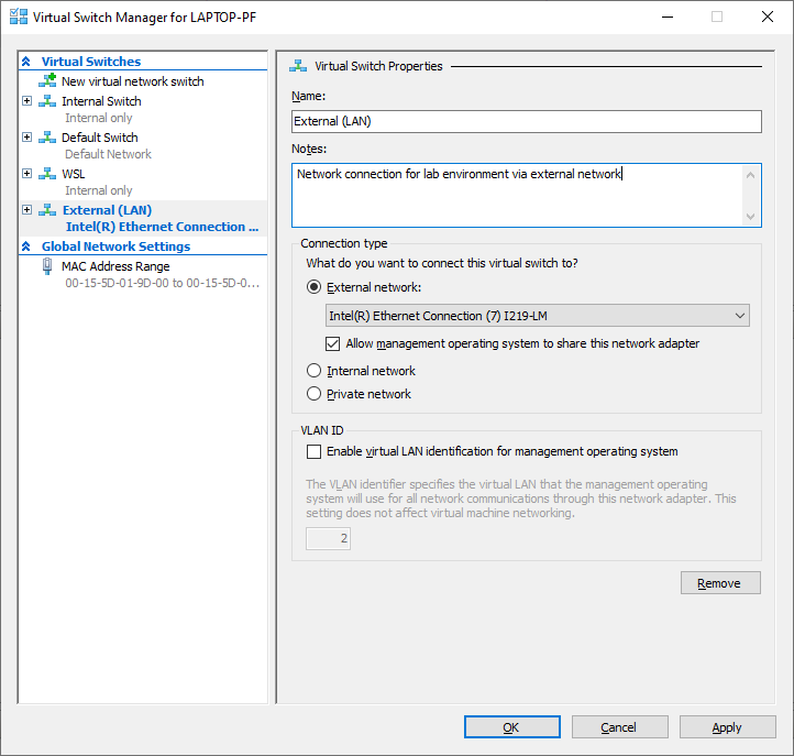 Configuration for Virtual Switch